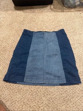 Free People Two-Tone Blue Denim Mini Skirt